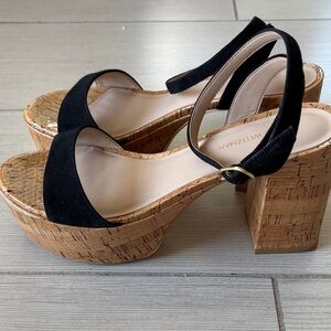 Stuart Weitzman Suede Black Platform Sandals with Cork Heel perfect condition
